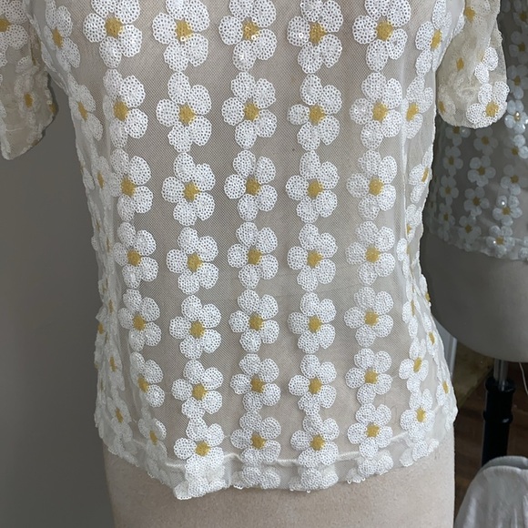 Vintage Alice Moon Daisy Embellished Blouse sequin exposed zipper feminine - Picture 4 of 10